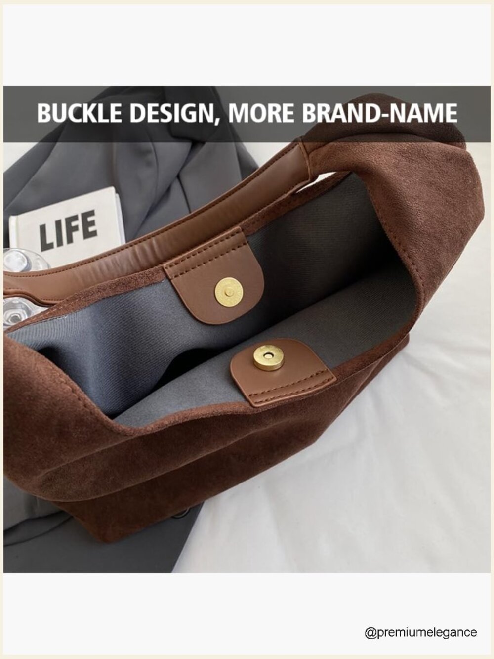 Faux Suede Tote Bag Large Capacity Hobo Purse - Picture 5 of 7